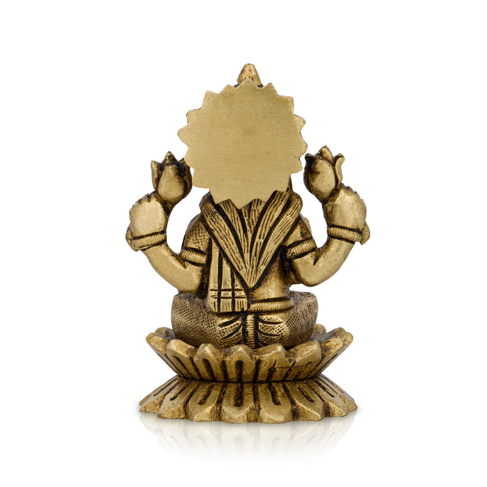 Lakshmi Idol Sitting On Lotus - 3 x 2 Inches | Antique Brass Idol/ Laxmi Murti for Pooja/ 290 Gms Approx - Brass Murties