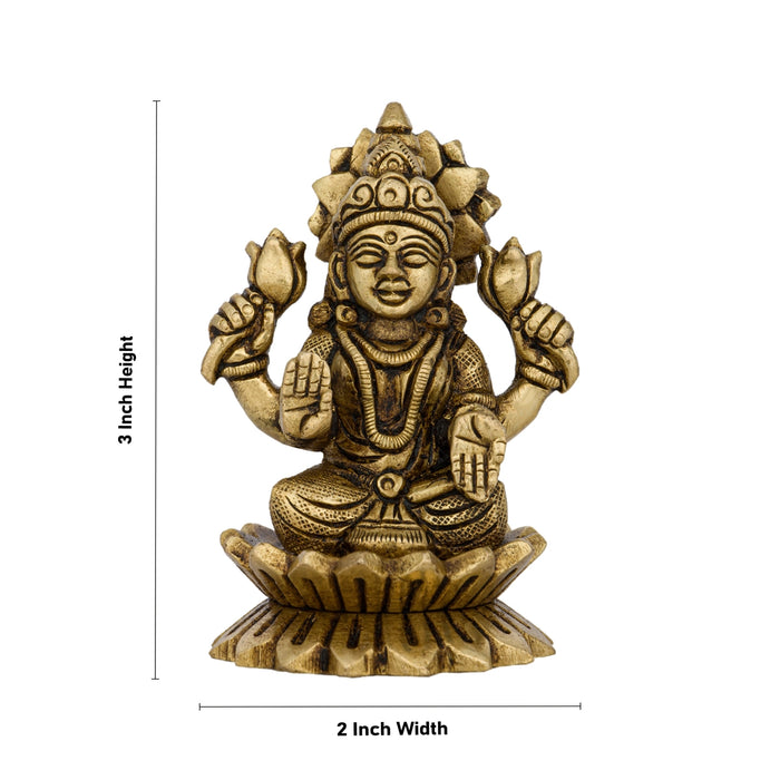 Lakshmi Idol Sitting On Lotus - 3 x 2 Inches | Antique Brass Idol/ Laxmi Murti for Pooja/ 290 Gms Approx - Brass Murties