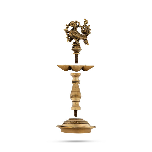 5 Face Vilakku With Annam Design - 9.5 x 5 Inches | Antique Brass Lamp/ Brass Deepam for Pooja/ 1.630 Kgs Approx - 5 Faced lamp