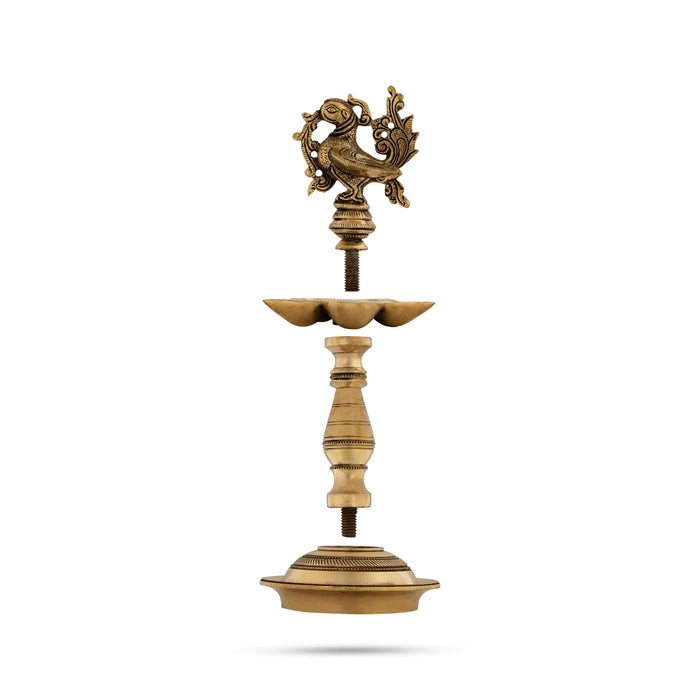 5 Face Vilakku With Annam Design - 9.5 x 5 Inches | Antique Brass Lamp/ Brass Deepam for Pooja/ 1.630 Kgs Approx - 5 Faced lamp