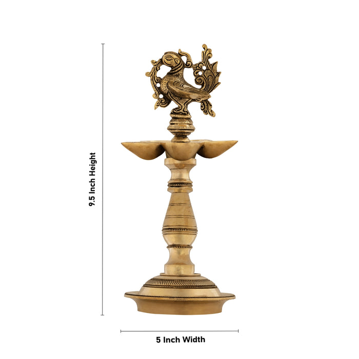 5 Face Vilakku With Annam Design - 9.5 x 5 Inches | Antique Brass Lamp/ Brass Deepam for Pooja/ 1.630 Kgs Approx - 5 Faced lamp
