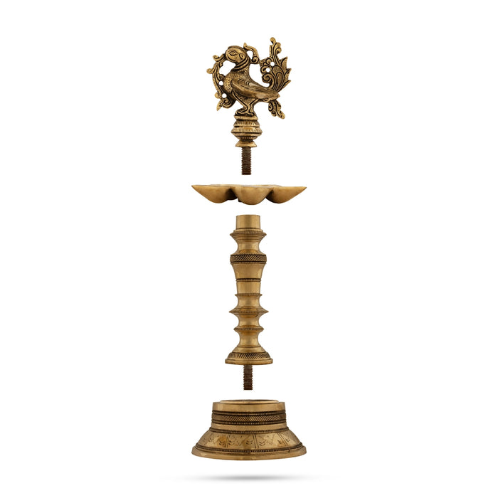 5 Face Vilakku With Annam Design - 12 x 5 Inches | Antique Brass Lamp/ Brass Deepam for Pooja/ 2.145 Kgs Approx - 5 Faced lamp