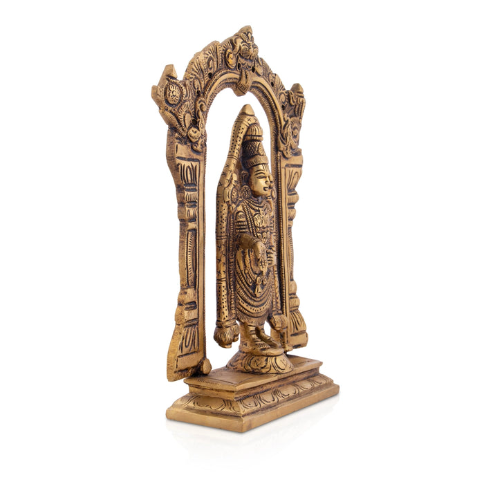 Balaji Murti With Arch - 8 x 5 Inches | Antique Brass Idol/ Standing Balaji Statue for Pooja/ 1.340 Kgs Approx - Brass Murties