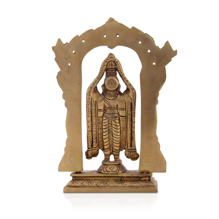 Balaji Murti With Arch - 8 x 5 Inches | Antique Brass Idol/ Standing Balaji Statue for Pooja/ 1.340 Kgs Approx - Brass Murties