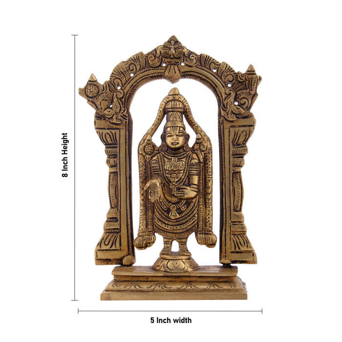 Balaji Murti With Arch - 8 x 5 Inches | Antique Brass Idol/ Standing Balaji Statue for Pooja/ 1.340 Kgs Approx - Brass Murties