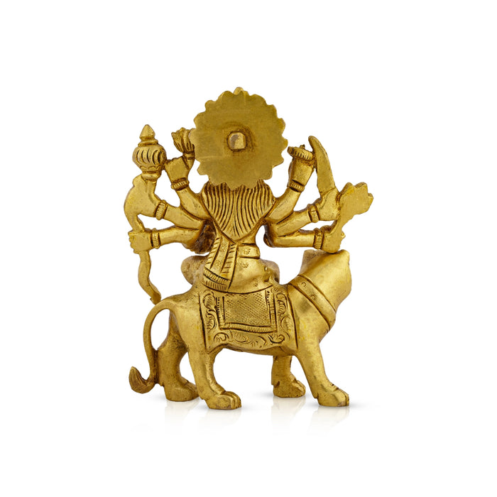 Durga Idol Sitting On Tiger - 4.5 x 3.5 Inches | Antique Brass Idol/ Durga Murti for Pooja/ 490 Gms Approx - Brass Murties
