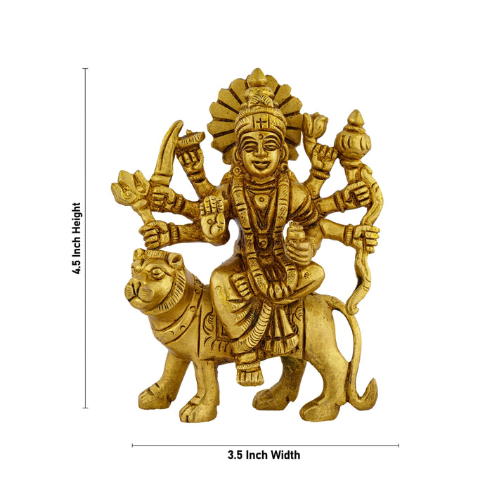 Durga Idol Sitting On Tiger - 4.5 x 3.5 Inches | Antique Brass Idol/ Durga Murti for Pooja/ 490 Gms Approx - Brass Murties