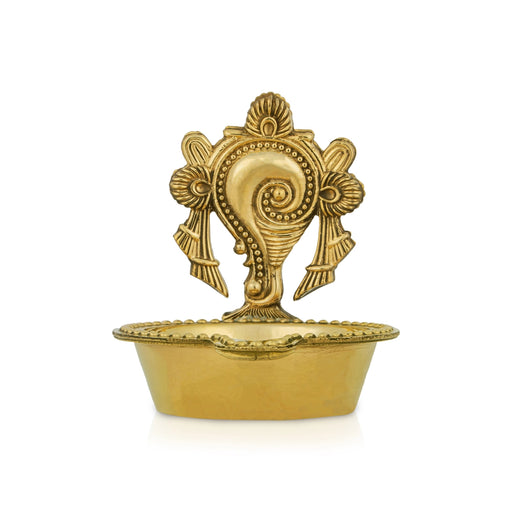 Shankh Design Brass Lamp - 2.25 x 2 Inches | Brass Deepam/ Brass Vilakku for Pooja - Deity Lamps