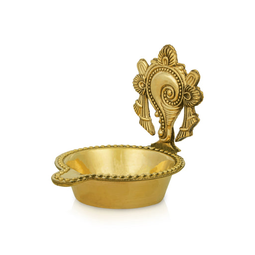 Shankh Design Brass Lamp - 2.25 x 2 Inches | Brass Deepam/ Brass Vilakku for Pooja - Deity Lamps