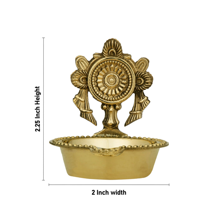 Brass Lamp - 2.25 x 2 Inches | Chakra Design Brass Vilakku/ Brass Deepam for Pooja - Deity Lamps