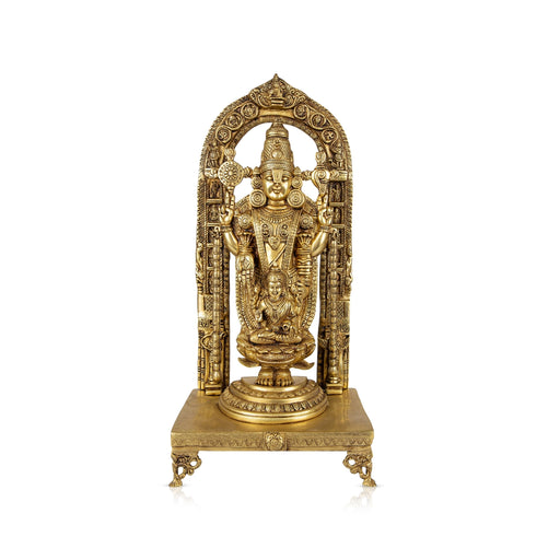 Vishnu Lakshmi Idol With Arch Standing On Chowki - 26 x 12 Inches | Antique Brass Idol/ Balaji Murti With Laxmi Idol - Brass Murties