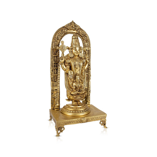 Vishnu Lakshmi Idol With Arch Standing On Chowki - 26 x 12 Inches | Antique Brass Idol/ Balaji Murti With Laxmi Idol - Brass Murties