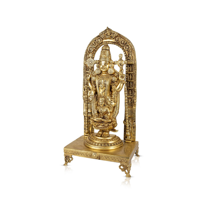 Vishnu Lakshmi Idol With Arch Standing On Chowki - 26 x 12 Inches | Antique Brass Idol/ Balaji Murti With Laxmi Idol - Brass Murties