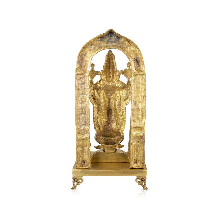 Vishnu Lakshmi Idol With Arch Standing On Chowki - 26 x 12 Inches | Antique Brass Idol/ Balaji Murti With Laxmi Idol - Brass Murties