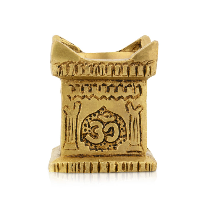 Brass Lamp - 2 x 1.5 Inches | Tulasi Maadam Shape Vilakku/ Antique Polish Deepam for Pooja - Decorative Lamp