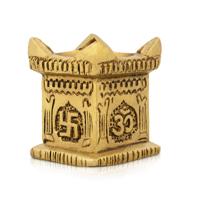 Brass Lamp - 2 x 1.5 Inches | Tulasi Maadam Shape Vilakku/ Antique Polish Deepam for Pooja - Decorative Lamp