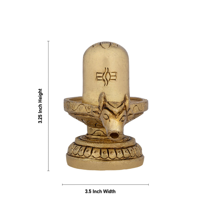 Shiv Ling Murti With Nandi Face Avudaiyar - 3.25 x 3.5 Inches | Antique Brass Shiva Lingam Statue for Pooja - Brass Murties