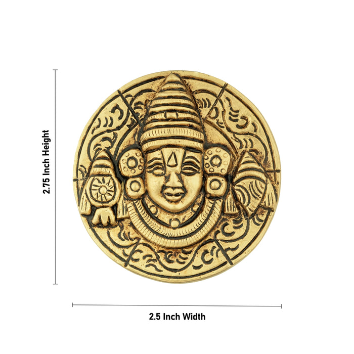 Balaji Murti Wall Hanging - 2.75 x 2.5 Inches | Antique Brass Wall Hanger/ Venkateswara Murti Wall Decoration - Wall Hanging