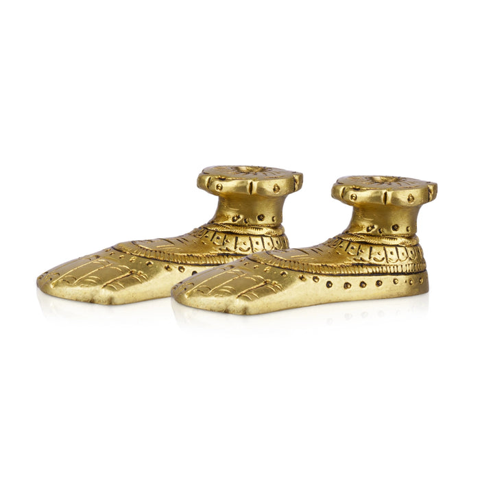 Lakshmi Padham Pair - 1.25 x 2.75 Inches | Brass Paduka/ Antique Polish Lakshmi Charan Paduka for Pooja - Pooja Box & Paduka