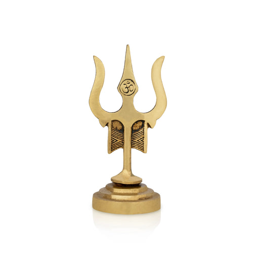 Brass Trishul With Base - 4.5 x 2.25 Inches | God Shiva Trishul/ Antique Polish Soolam/ Durga Trishul for Pooja - Deity Accessories