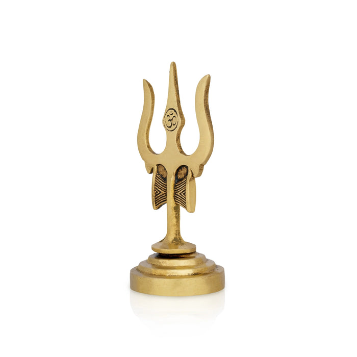 Brass Trishul With Base - 4.5 x 2.25 Inches | God Shiva Trishul/ Antique Polish Soolam/ Durga Trishul for Pooja - Deity Accessories