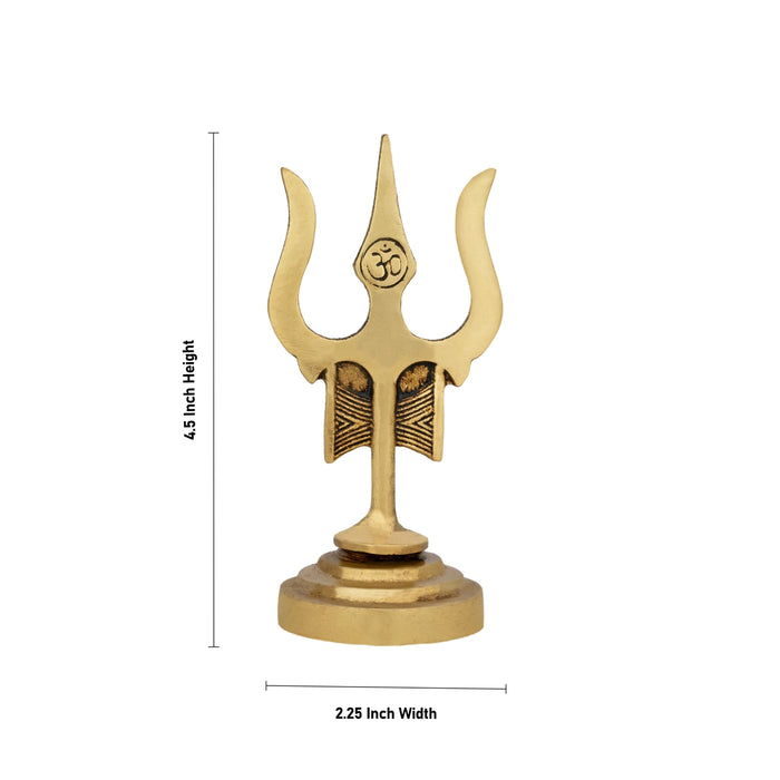 Brass Trishul With Base - 4.5 x 2.25 Inches | God Shiva Trishul/ Antique Polish Soolam/ Durga Trishul for Pooja - Deity Accessories