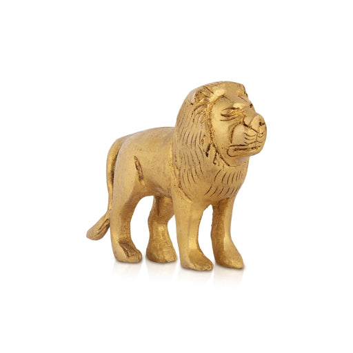 Lion Statue - 2.25 X 3 Inches | Brass Idol/ Lion Sculpture/ Lion Idol For Home Decor, Office Desk And Gifting - Table Stand Accessories