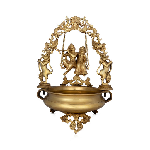 Flower Pot With Radha Krishna - 22 x 12 Inches | Brass Urli With Stand/ Uruli for Living Room/ 12.060 Kgs Approx - Uruli & Flower Pot