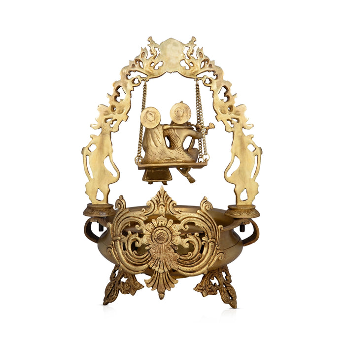 Flower Pot With Radha Krishna - 22 x 12 Inches | Brass Urli With Stand/ Uruli for Living Room/ 12.060 Kgs Approx - Uruli & Flower Pot