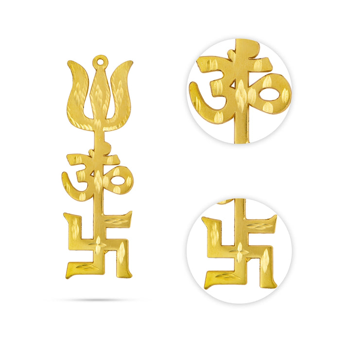 Om Swastik Trishul - 5 x 1.5 Inches | Metal Om Swastik Design Astras/ Gold Polish Om Swastik Soolam for Deity - Deity Accessories