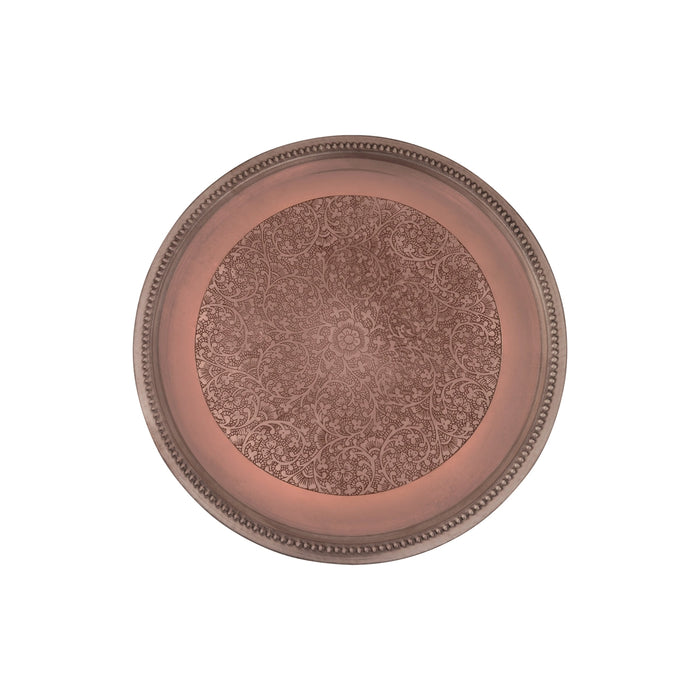 Copper Plate - 0.25 x 8 Inches | Engraved Flower Design Pooja Thali Plate/ Pooja Plate for Home - Pooja Plate & Tray