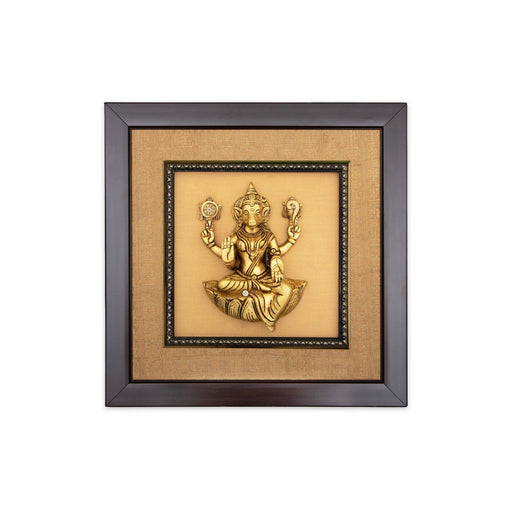 Brass Varahi Amman Statue Framed On Raw Silk Photo Frame - 15 x 15 Inches | Varahi Picture Frame for Wall Decor - Hindu God Photos & Frames