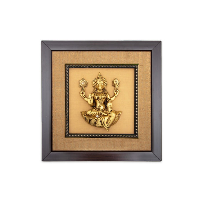 Brass Varahi Amman Statue Framed On Raw Silk Photo Frame - 15 x 15 Inches | Varahi Picture Frame for Wall Decor - Hindu God Photos & Frames