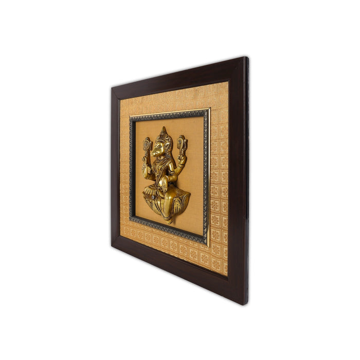 Brass Varahi Amman Statue Framed On Raw Silk Photo Frame - 15 x 15 Inches | Varahi Picture Frame for Wall Decor - Hindu God Photos & Frames