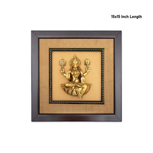 Brass Varahi Amman Statue Framed On Raw Silk Photo Frame - 15 x 15 Inches | Varahi Picture Frame for Wall Decor - Hindu God Photos & Frames
