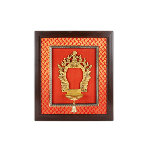 Brass Arch With Diya Framed On Raw Silk Photo Frame - 18 x 15.5 Inches | Thiruvachi With Bell Picture Frame - Hindu God Photos & Frames