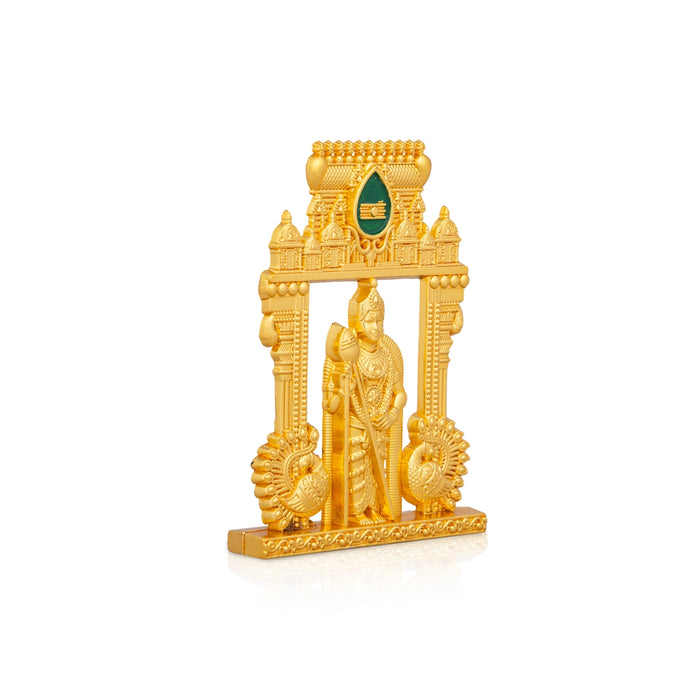 Murugan Statue With Temple Design Arch - 3 x 2.25 Inches | Zinc Kartikeya Statue/ Murugan Silai for Table Top - Gold Polish Murties