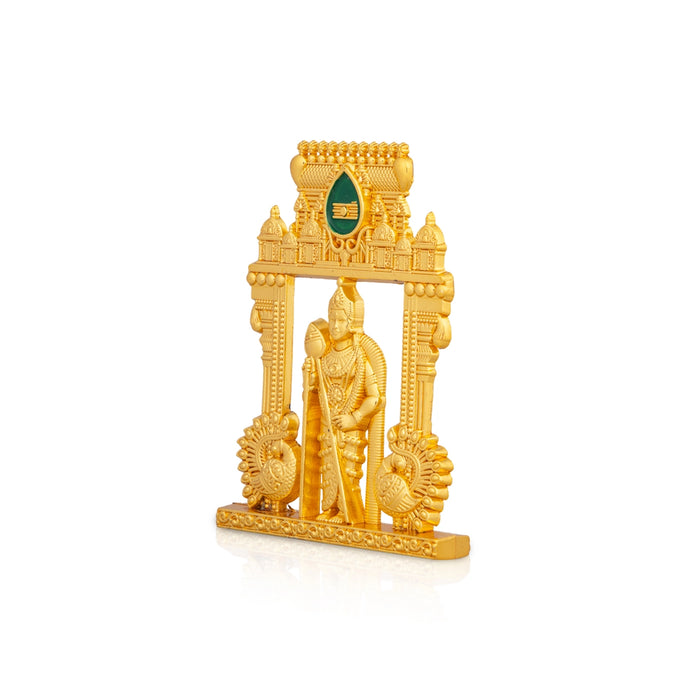 Murugan Statue With Temple Design Arch - 3 x 2.25 Inches | Zinc Kartikeya Statue/ Murugan Silai for Table Top - Gold Polish Murties