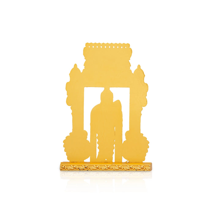 Murugan Statue With Temple Design Arch - 3 x 2.25 Inches | Zinc Kartikeya Statue/ Murugan Silai for Table Top - Gold Polish Murties