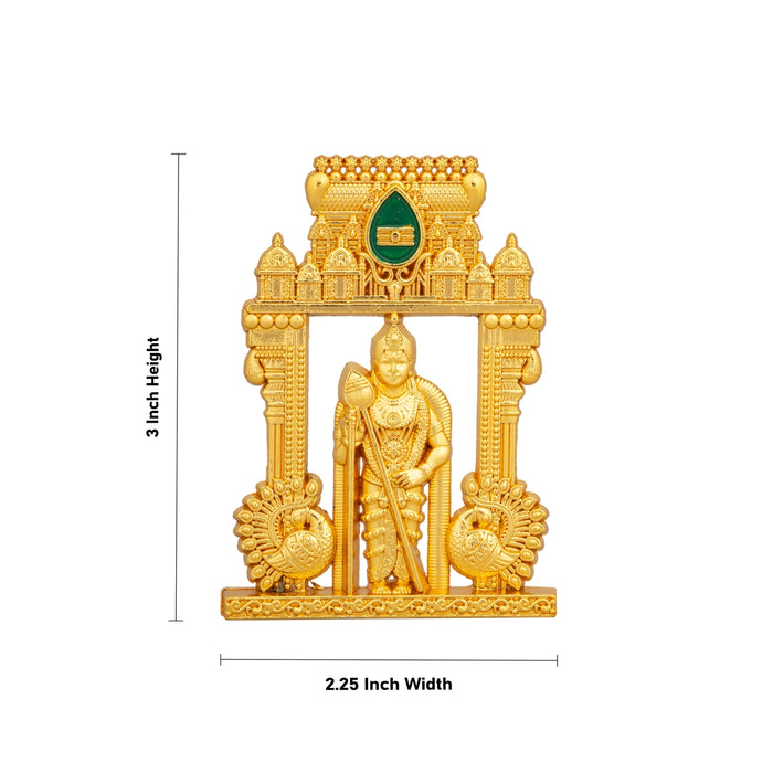 Murugan Statue With Temple Design Arch - 3 x 2.25 Inches | Zinc Kartikeya Statue/ Murugan Silai for Table Top - Gold Polish Murties