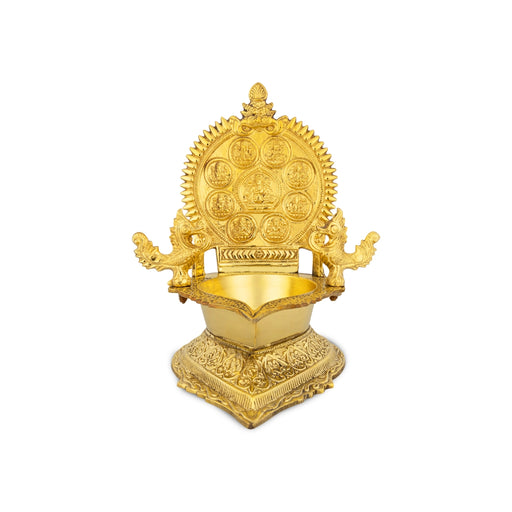 Ashtalakshmi Design Kamakshi Deepam - 7.5 x 4.5 Inches | Brass Lamp/ Gold Polish Kamatchi Vilakku for Pooja - Deity Lamps