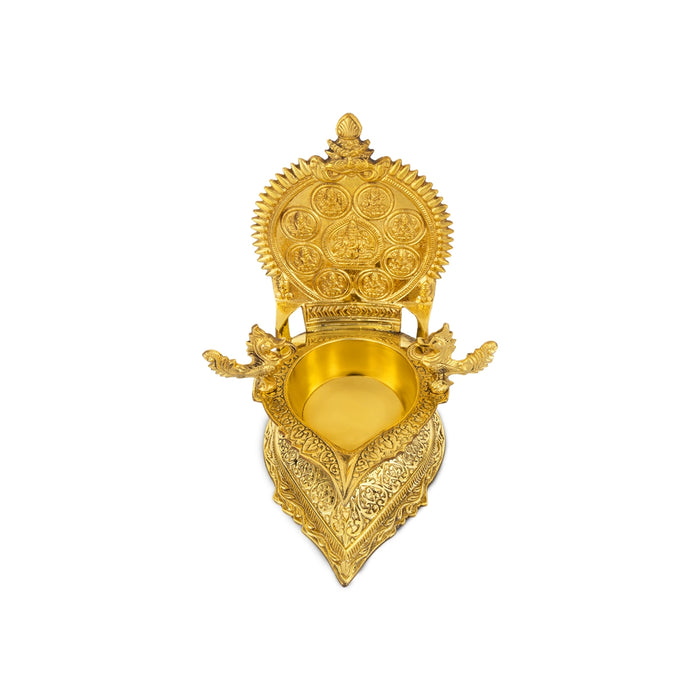 Ashtalakshmi Design Kamakshi Deepam - 7.5 x 4.5 Inches | Brass Lamp/ Gold Polish Kamatchi Vilakku for Pooja - Deity Lamps