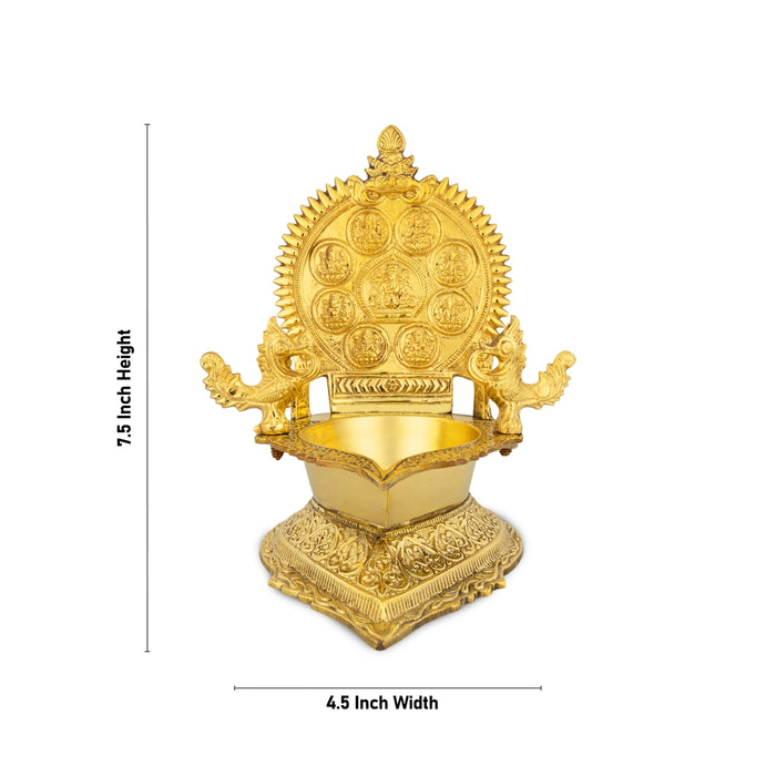 Ashtalakshmi Design Kamakshi Deepam - 7.5 x 4.5 Inches | Brass Lamp/ Gold Polish Kamatchi Vilakku for Pooja - Deity Lamps