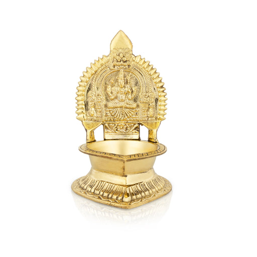 Kamakshi Deepam - 6 x 4 Inches | Kamakshi Vilakku/ Gold Polish Kamatchi Vilakku/ Brass Lamp for Pooja - Deity Lamps