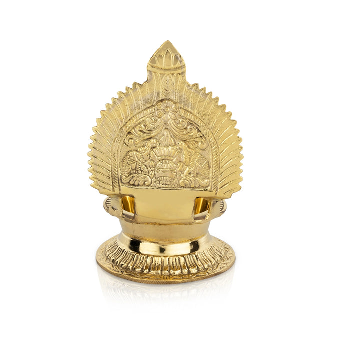 Kamakshi Deepam - 6 x 4 Inches | Kamakshi Vilakku/ Gold Polish Kamatchi Vilakku/ Brass Lamp for Pooja - Deity Lamps