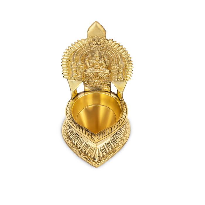 Kamakshi Deepam - 6 x 4 Inches | Kamakshi Vilakku/ Gold Polish Kamatchi Vilakku/ Brass Lamp for Pooja - Deity Lamps