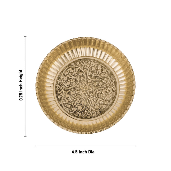 Brass Plate - 0.75 x 4.5 Inches | Plate Thali/ Engraved Flower Design Pooja Plate for Home - Pooja Plate & Tray