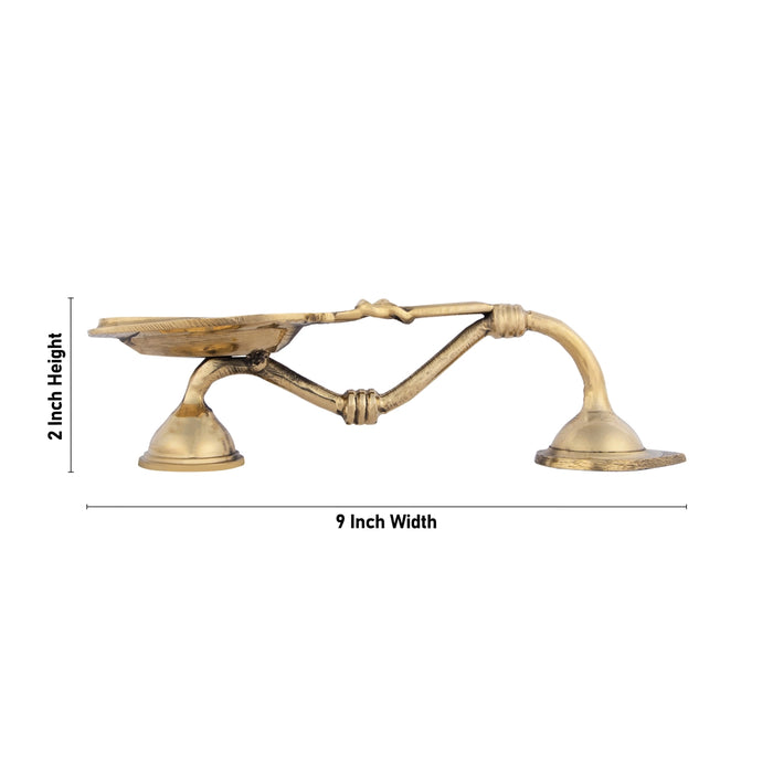 One Mukh Aarti - 2 x 9 Inches | Brass Aarti/ Kapoor Dhani/ Camphor Burner With Handle For Daily Pooja Use - Kapur Aarti