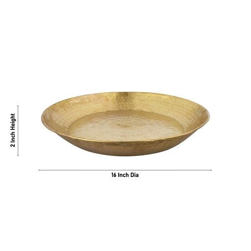 Brass Plate - 2 x 16 Inches | Thambulam Thattu/ Thali Plate/ Pooja Plate for Home - Pooja Plate & Tray