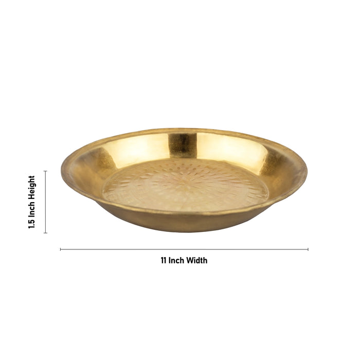 Brass Plate - 1.5 x 11 Inches | Thambulam Thattu/ Thali Plate/ Pooja Plate for Home - Pooja Plate & Tray